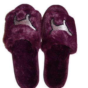 Victoria's Secret Pink slippers size small 5/6 logo fuzzy plush cozy plum purple